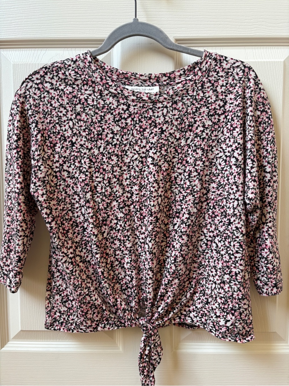 Skye's the Limit Pink and Black Floral Tie-Front Long Sleeve Top